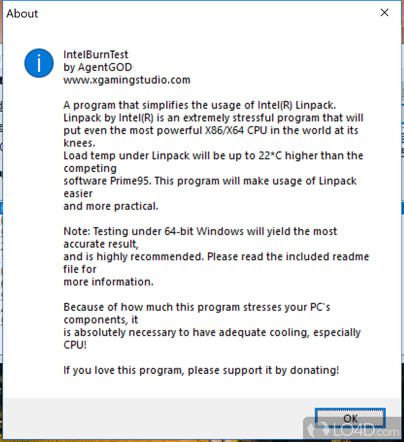 Stress the computer to know it capabilities - Screenshot of IntelBurnTest