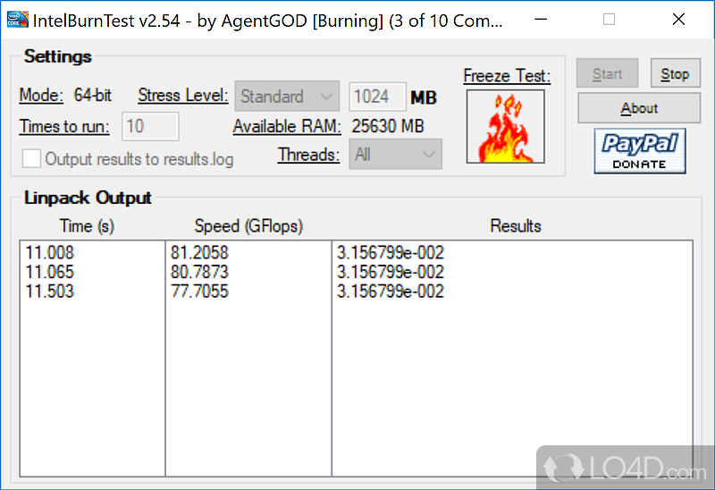 Incredibly powerful benchmarking utility to stress out computer to get an idea of its full potential - Screenshot of IntelBurnTest
