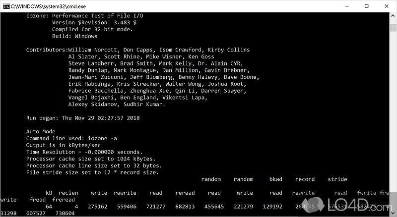 Command Line Interface (CLI) - Screenshot of IOzone