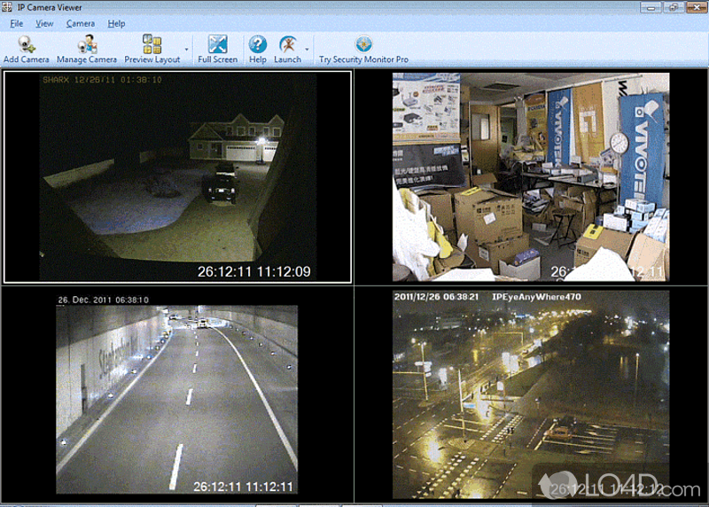 IP camera monitoring app use to view multiple cameras, work with up to 4 preview panels - Screenshot of IP Camera Viewer