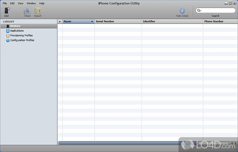 Configure the phone, access logs - Screenshot of iPhone Configuration Utility