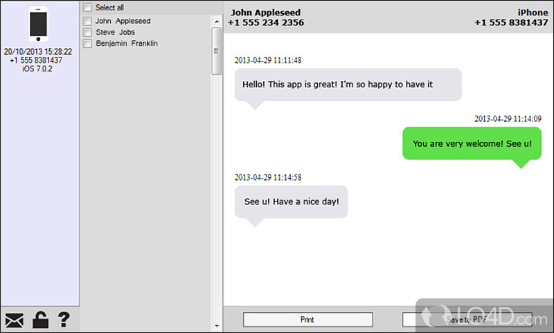 Piece of software that helps you extract text messages from iPhone's backup - Screenshot of iPhone Text Messages