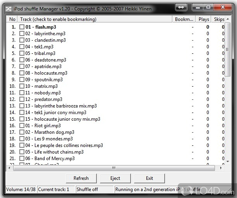 Use iPod shuffle like a regular memory stick - Screenshot of iPod Shuffle Manager