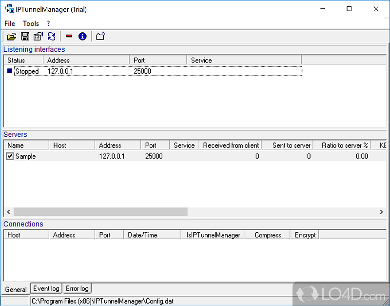 Compressing and encrypting traffic - Screenshot of IPTunnelManager