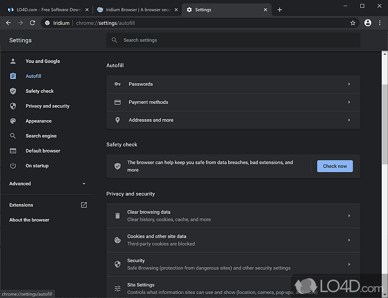 Browser focused on privacy - Screenshot of Iridium
