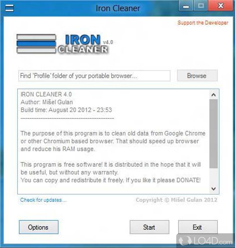 Speed up Google Chrome or other Chromium based browser - Screenshot of Iron Cleaner