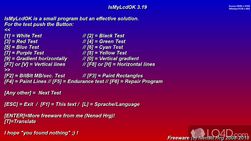 Enables users to verify LCD monitors for dead or stuck pixels through a standard series of tests - Screenshot of IsMyLcdOK