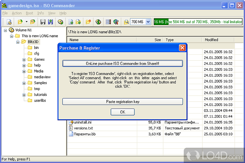 ISO Commander: User interface - Screenshot of ISO Commander