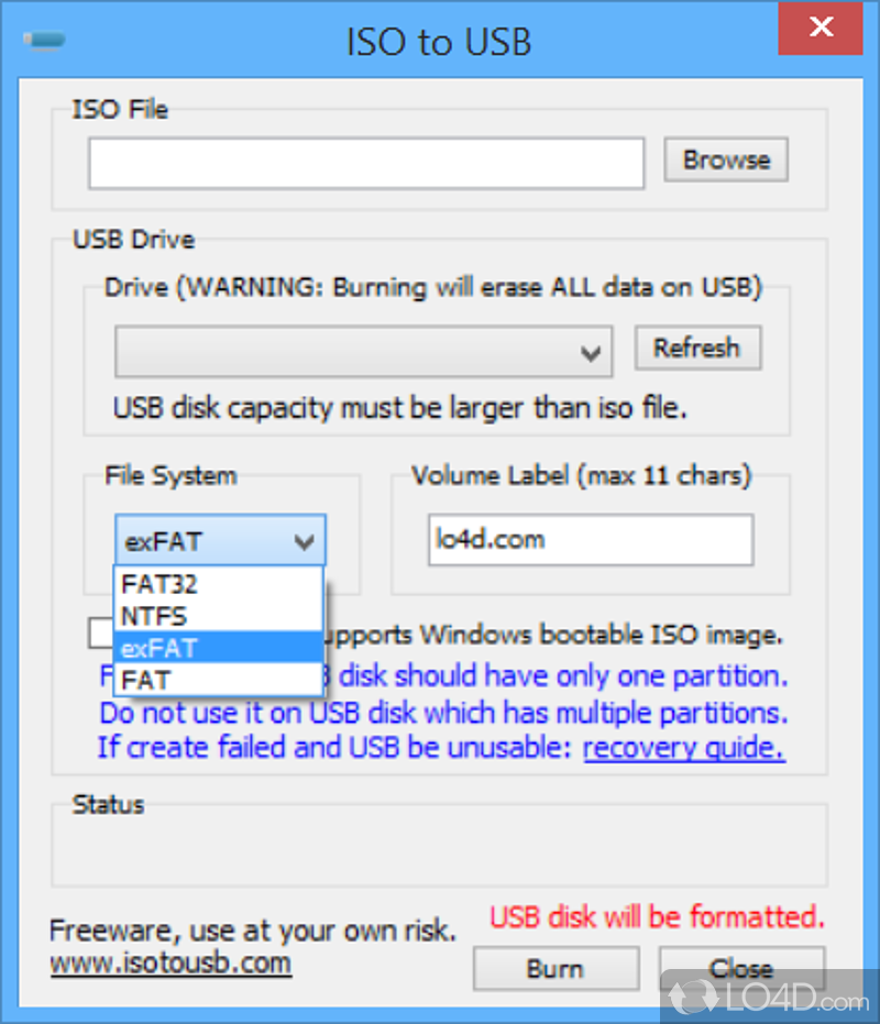 Make your USB bootable - Screenshot of ISO to USB