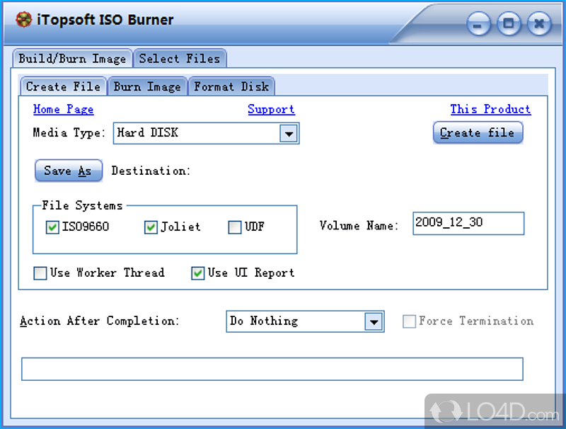 With support for a long list of disks, this tool can burn data to them, create images, format - Screenshot of iTopsoft ISO Burner