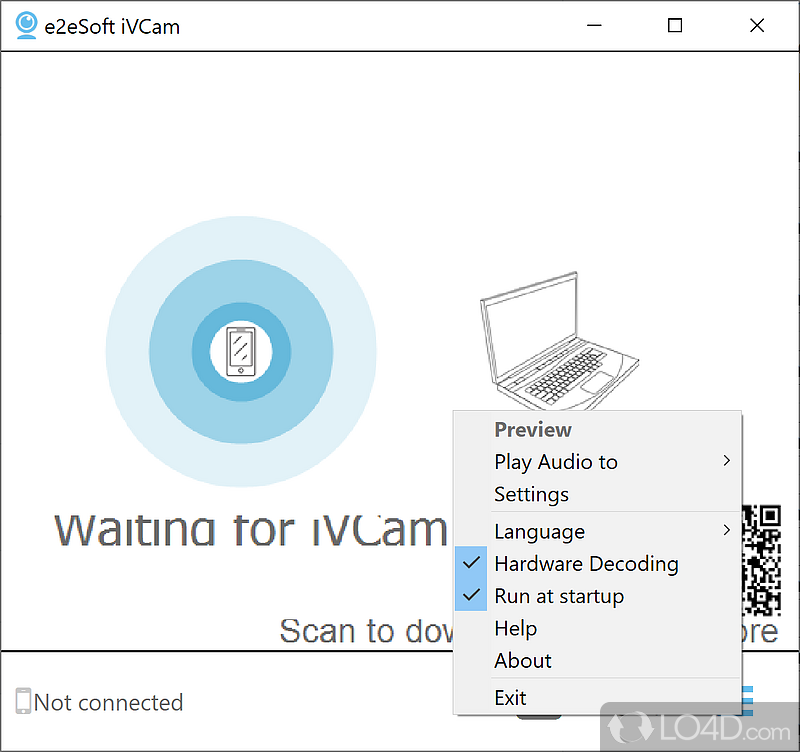 Use iPhone or iPad as a wireless webcam and take full advantage of the powerful cameras these mobile devices are equipped with - Screenshot of iVCam