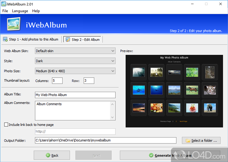 Main functionality - Screenshot of iWebAlbum