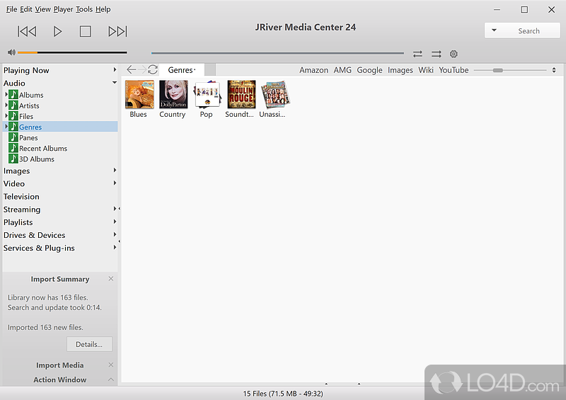 Organizes and plays music, photo, video and podcasts - Screenshot of J. River Media Center