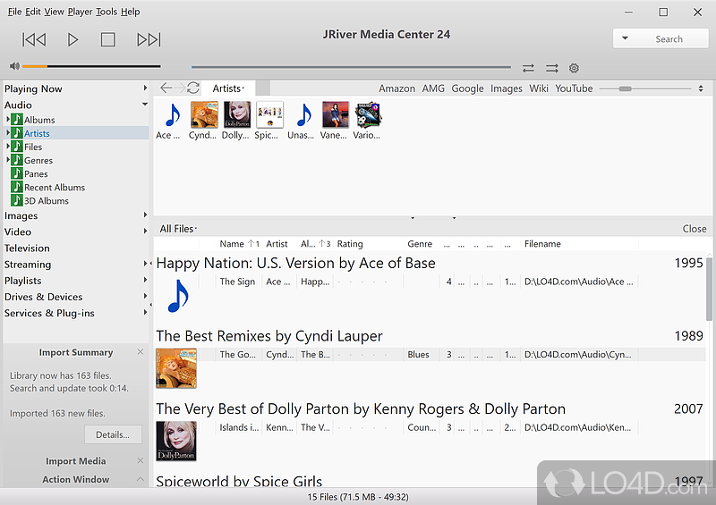 Organize and manage audio and video files - Screenshot of J. River Media Center