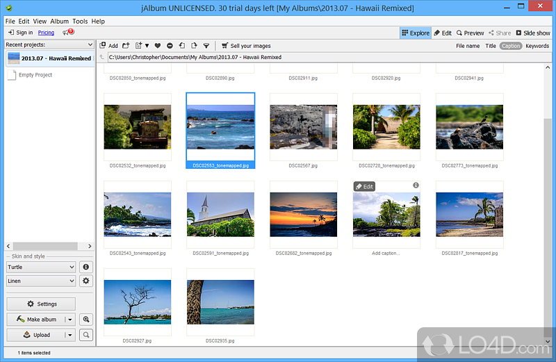 Importing photos, videos and other files - Screenshot of jAlbum