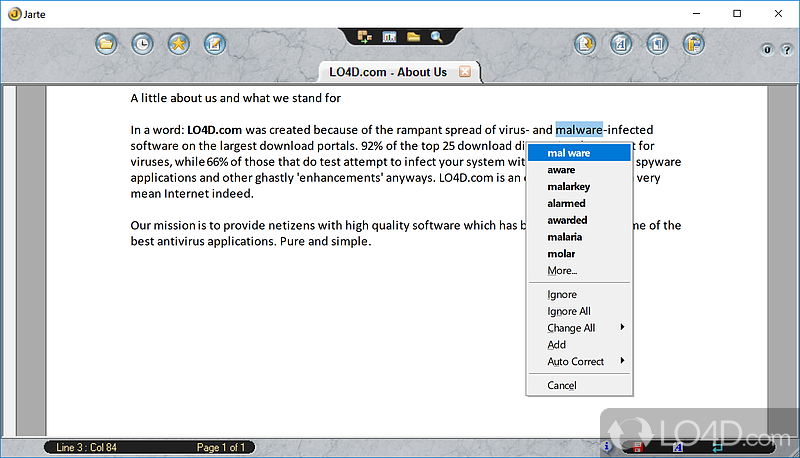 Word processor based on Microsoft WordPad - Screenshot of Jarte