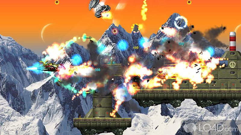 Fights various enemies within several spheres - Screenshot of JETS N GUNS GOLD