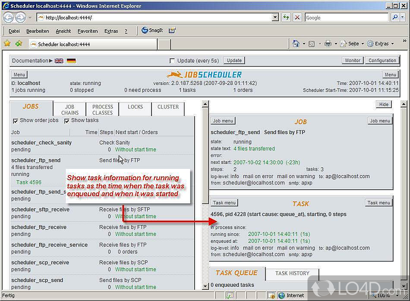 Job Scheduler: User interface - Screenshot of Job Scheduler