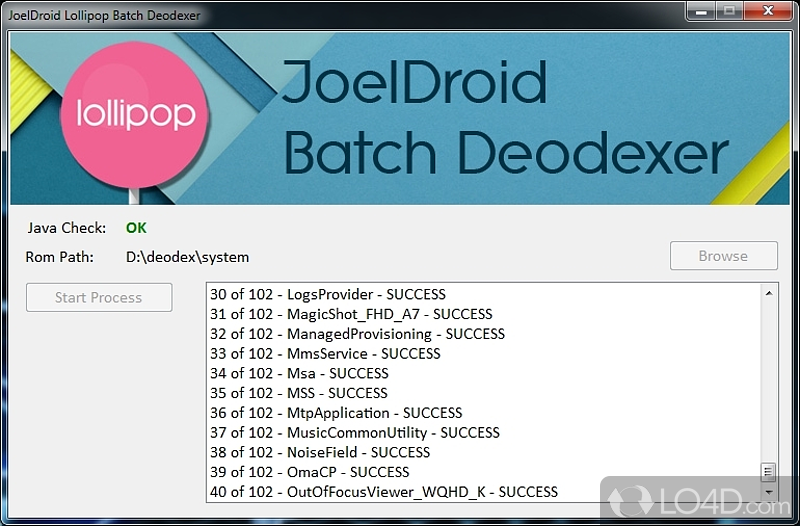 Batch deodex tool designed for use with Android phones - Screenshot of JoelDroid Lollipop Batch Deodexer
