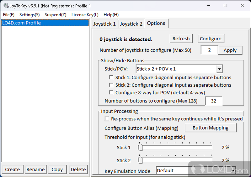 Enable the usage of joystick - Screenshot of Joy2Key