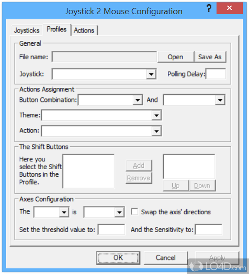 Joystick 2 Mouse: User interface - Screenshot of Joystick 2 Mouse