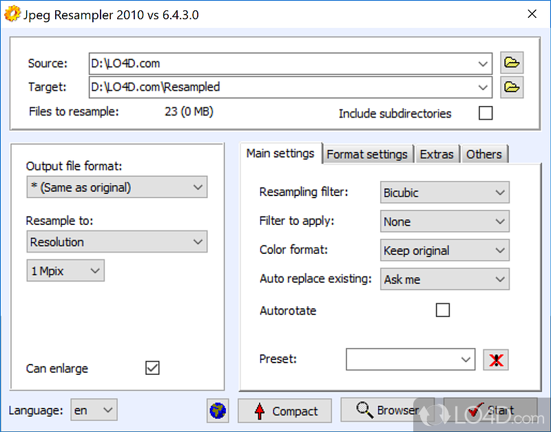 Quickly resample, resize and apply filters to multiple images in a directory - Screenshot of JPEG Resampler