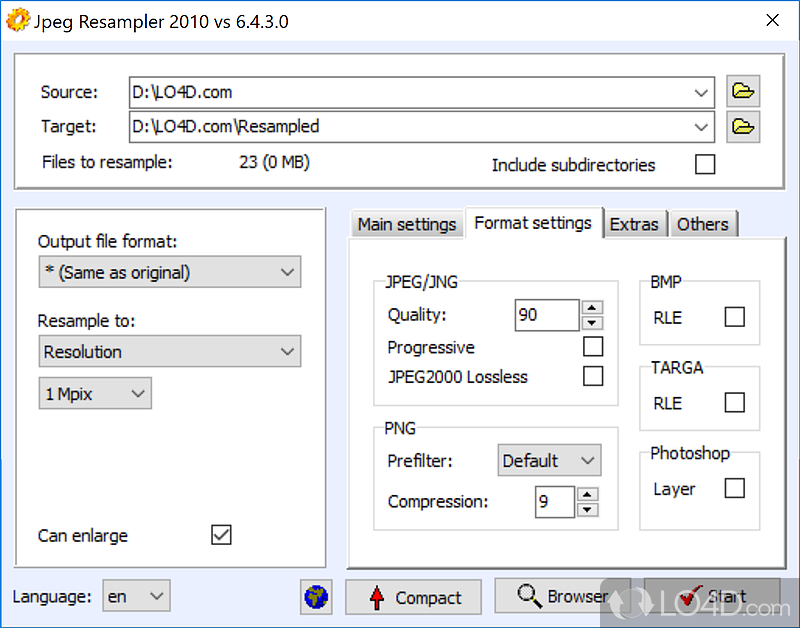 JPEG Resampler: User interface - Screenshot of JPEG Resampler