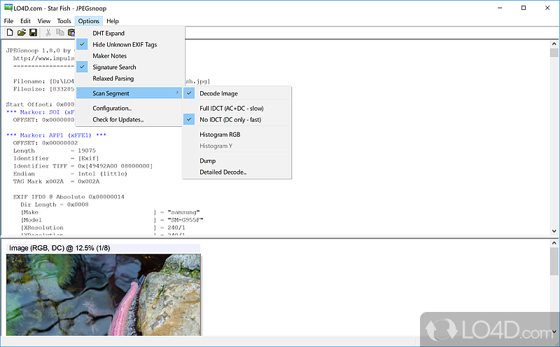 Access hidden information from a number of image formats - Screenshot of JPEGsnoop