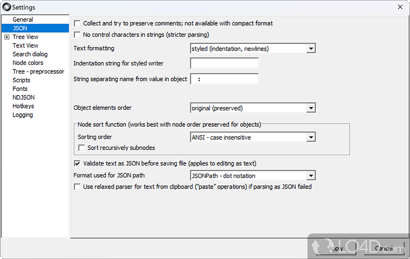 JSONedit: User interface - Screenshot of JSONedit