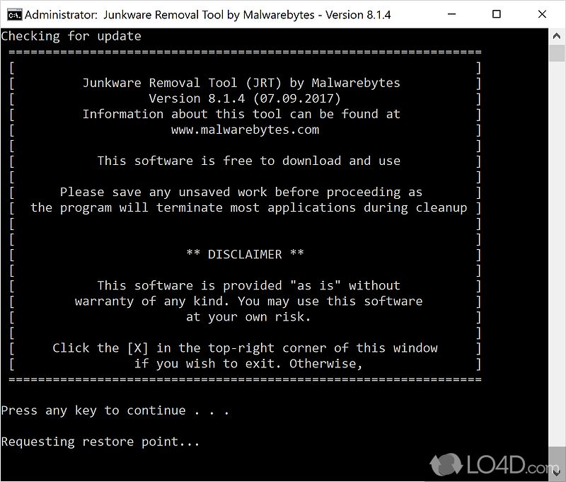 Software to Detect Potentially Unwanted Programs from an Operating System - Screenshot of Junkware Removal Tool