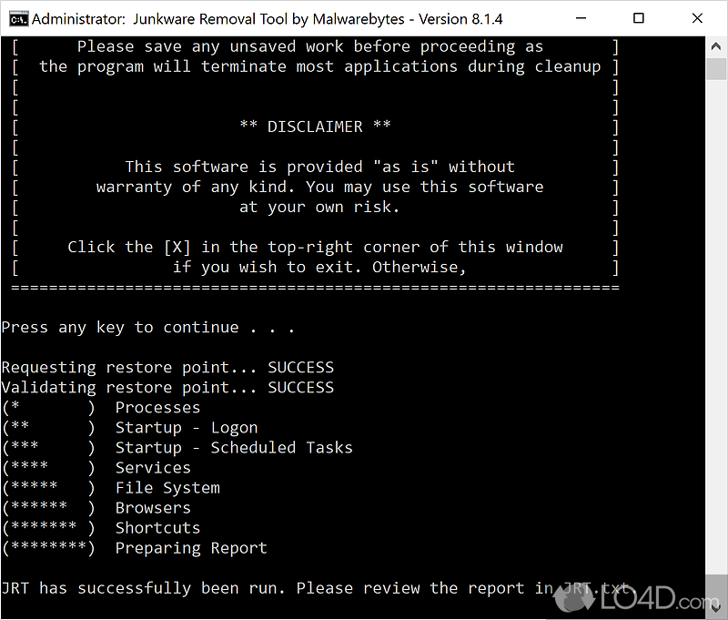 Anti-Virus Features and Functions - Screenshot of Junkware Removal Tool