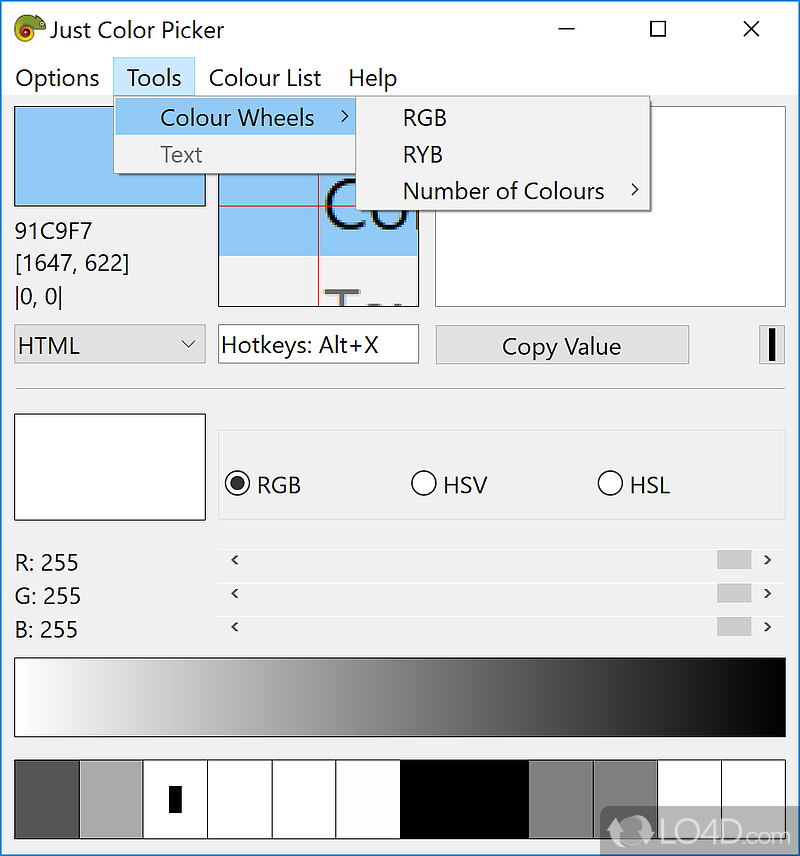 Readability and color wheel - Screenshot of Just Color Picker