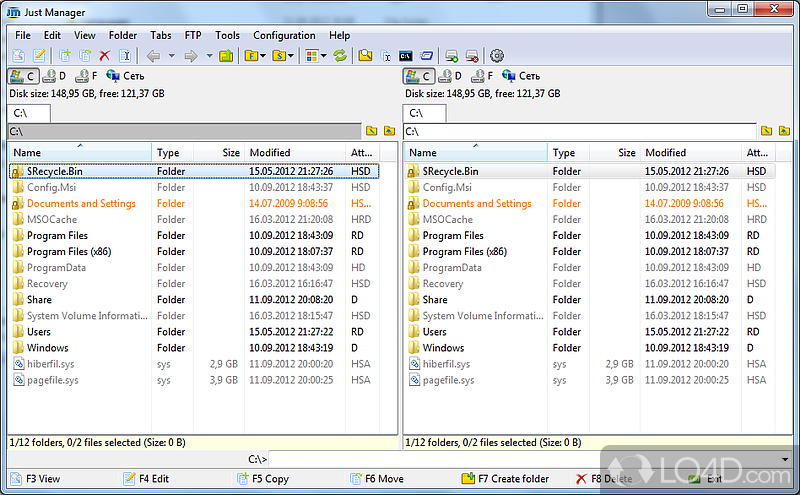 Multi-sided file manager that allows batch renaming - Screenshot of Just Manager