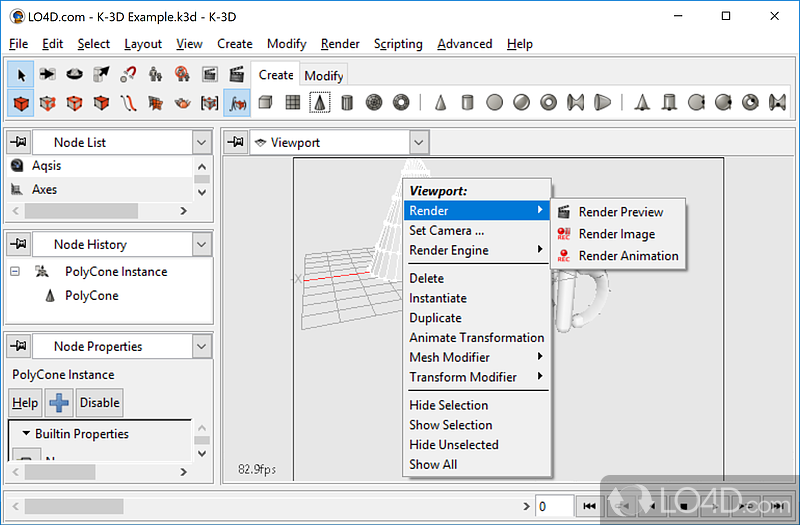 Powerful design and 3D rendering application - Screenshot of K-3D