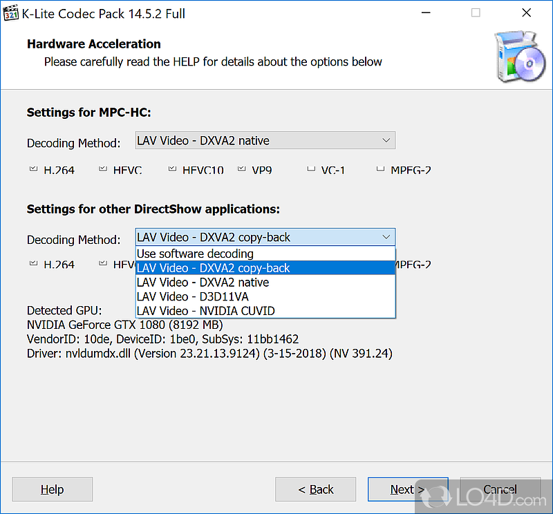 View detailed info on what is installed - Screenshot of K-Lite Codec Pack Full