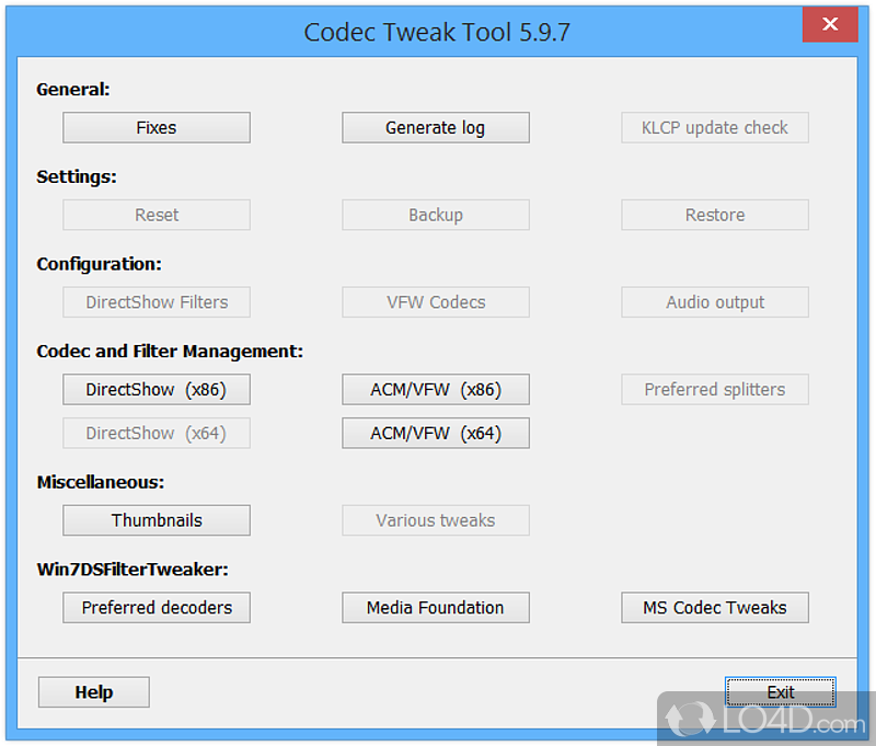 Scan and repair or update broken codecs - Screenshot of K-Lite Codec Tweak Tool