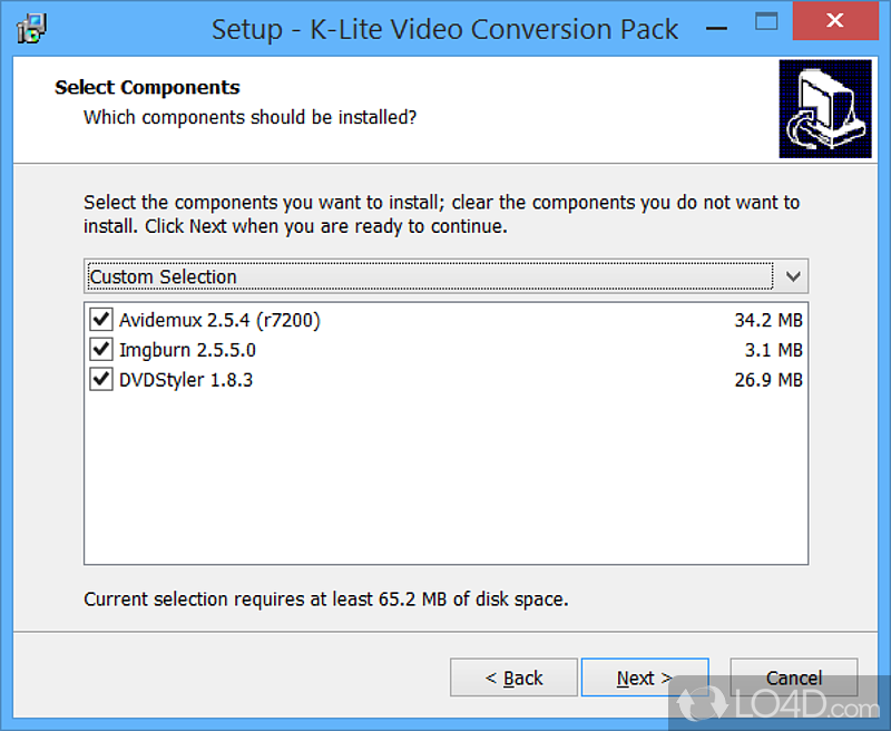 Software app that lets you install three programs that can be used for editing videos - Screenshot of K-Lite Video Conversion Pack