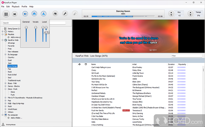 Rich library of customized songs - Screenshot of KaraFun Player