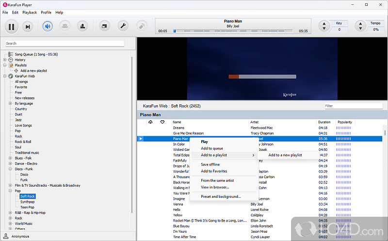 Karaoke player with access to a large online library of music - Screenshot of KaraFun Player