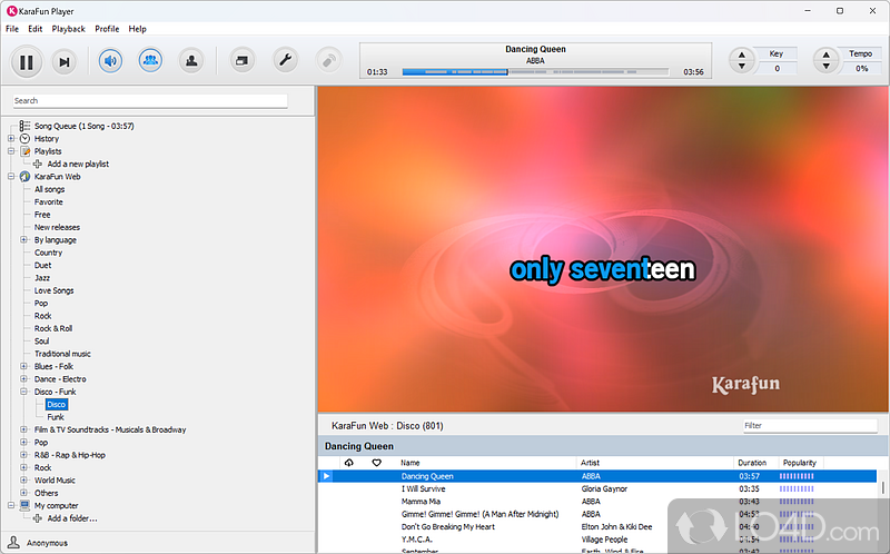 Karaoke player that supports playlists, multiple songs, dual-screen configurations - Screenshot of KaraFun Player