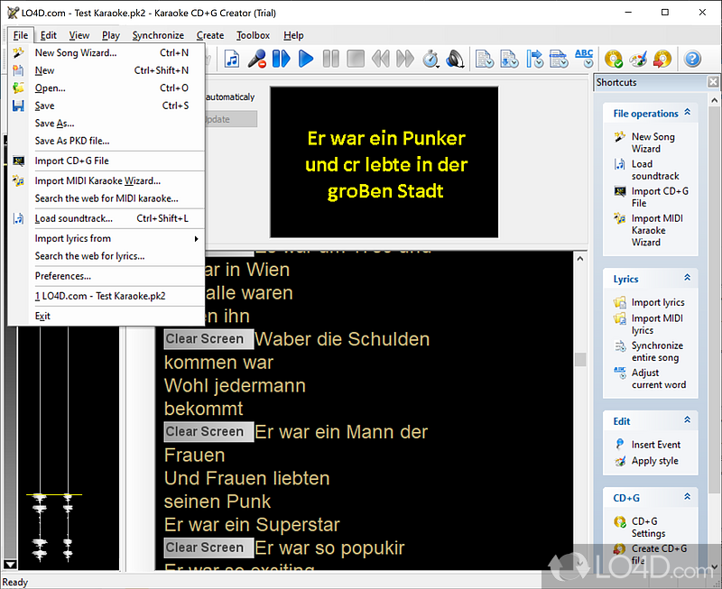 Karaoke software to create own professional CD+G karaoke songs - Screenshot of Karaoke CD+G Creator