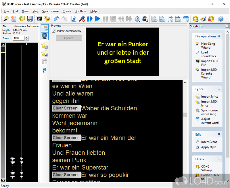 Karaoke software to create CD+G karaoke songs - Screenshot of Karaoke CD+G Creator