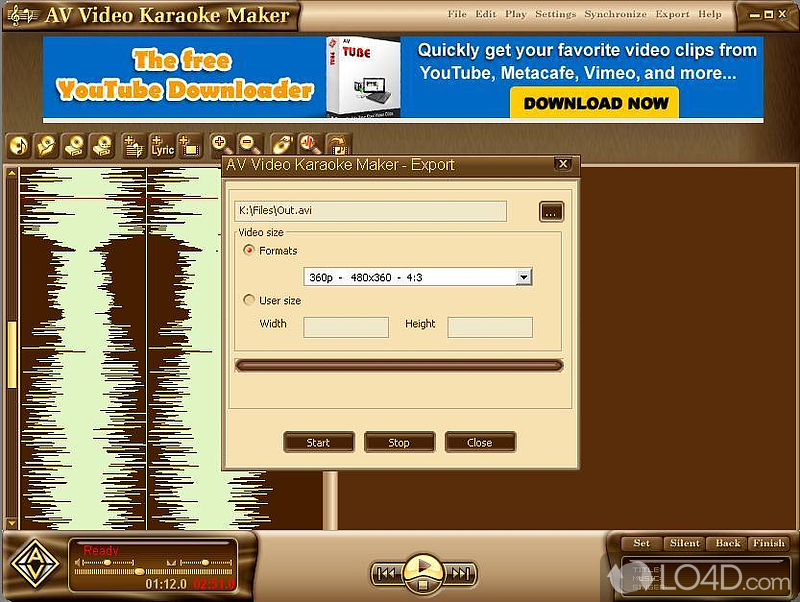 Create own karaoke videos that contain transitions, the lyrics highlighted in tune with the music, custom backdrops - Screenshot of Karaoke Video Creator