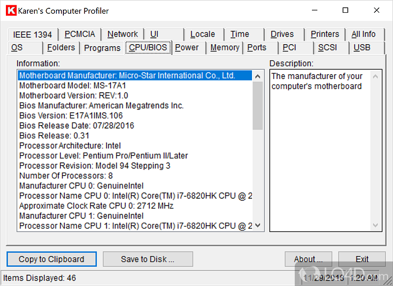 Neat, organized and intuitive interface - Screenshot of Karen's Computer Profiler