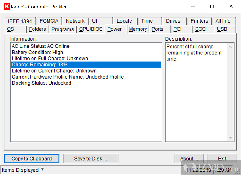 An austere set of features - Screenshot of Karen's Computer Profiler