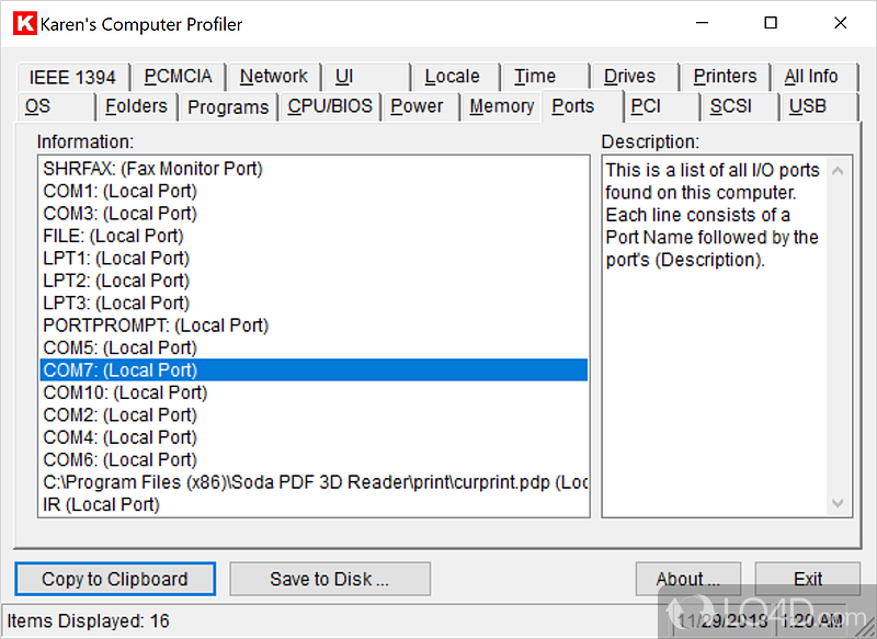 Karen's Computer Profiler: User interface - Screenshot of Karen's Computer Profiler