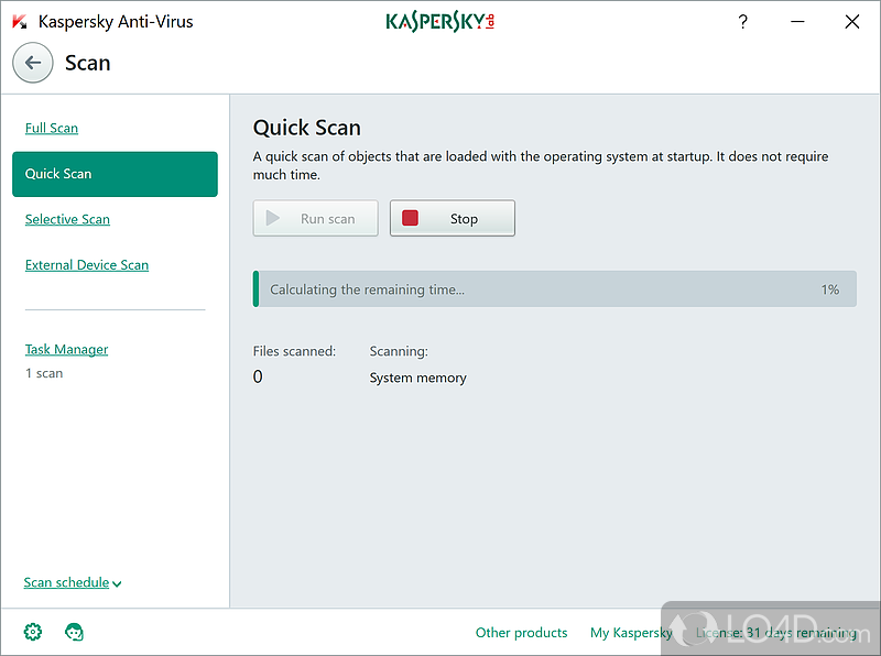 Multiple scan modes and in-depth configuration - Screenshot of Kaspersky Antivirus