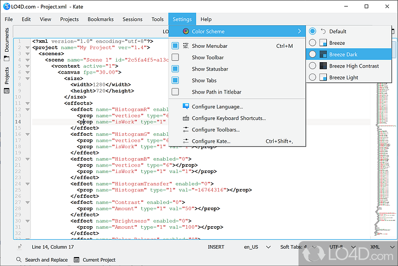 Complex text editor with a plethora of additional functions - Screenshot of Kate Editor