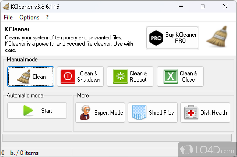 Find and remove unused files to up space such as web browser cache or Windows installer files - Screenshot of KCleaner