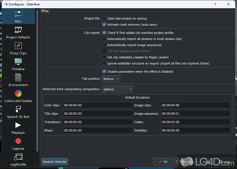 Configurable interface and shortcuts - Screenshot of Kdenlive